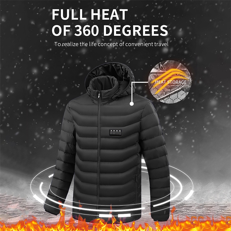 Áo Khoác cotton Sưởi Ấm Có Mũ Trùm Đầu Màu Đen / Xanh Dương Có Cổng Sạc usb Cho Nam