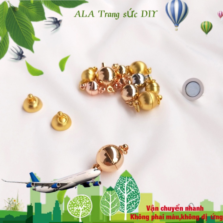 💖Trang sức DIY phụ kiện💖Vòng Tay Mạ Vàng Trắng 18K Khóa Cài Nam Châm Hình Tròn Nhiều Màu Sắc【Khóa kết nối/ cái nút】