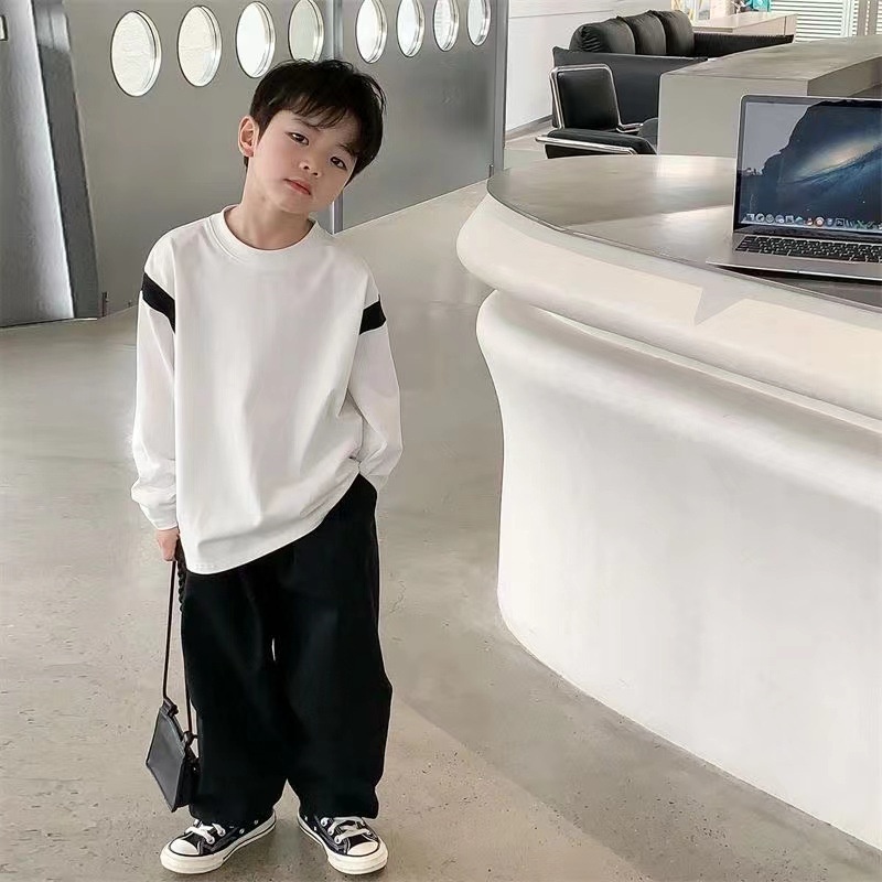 Áo Thun Tay Dài Cổ Tròn Phong Cách Hàn Quốc Thời Trang Xuân Thu Cho Bé Trai