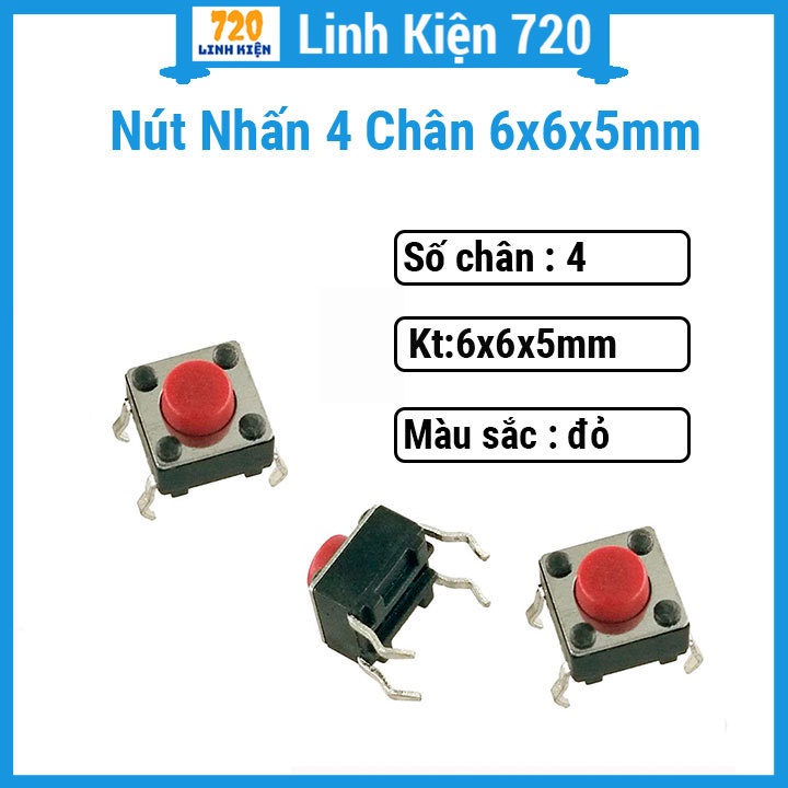 Nút nhấn 4 chân 6x6x5mm (đỏ -1 Con)
