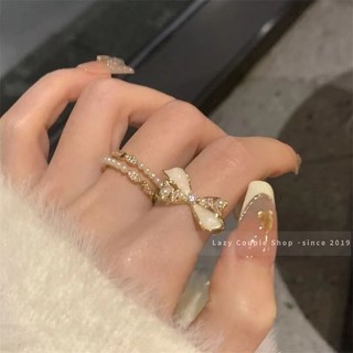 Nhẫn Vàng Hình Nơ Đính Ngọc Trai Thời Trang