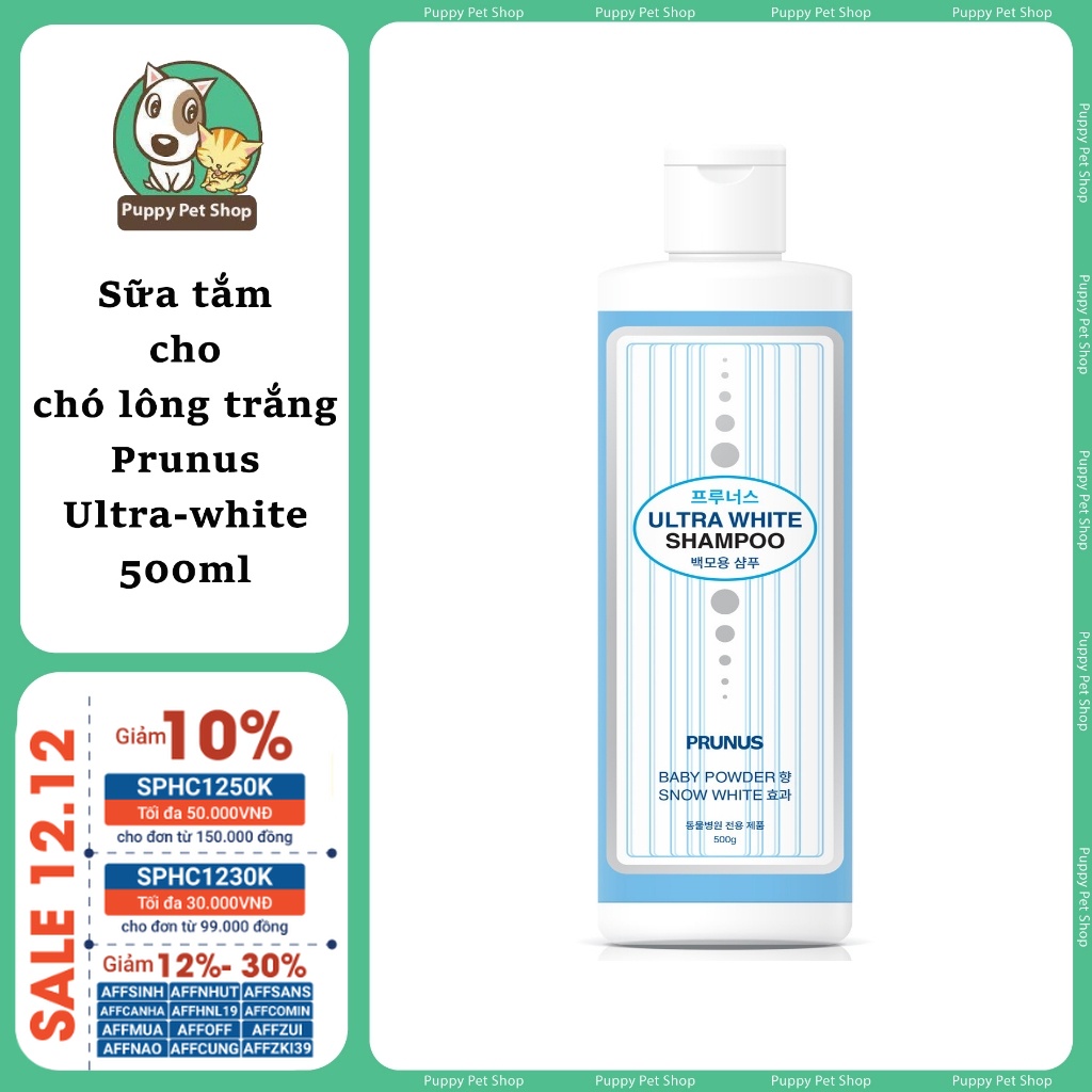Sữa Tắm Siêu Trắng Lông Chó Mèo Prunus Ultra White Shampoo 500ml