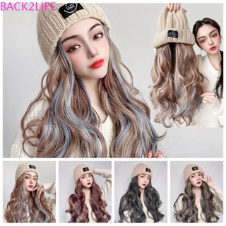 Back2life Mũ Dệt Kim Tự Nhiên Gắn Tóc Giả Dài Màu Xanh Dương Nhạt Phong Cách Hàn Quốc Cho Nữ