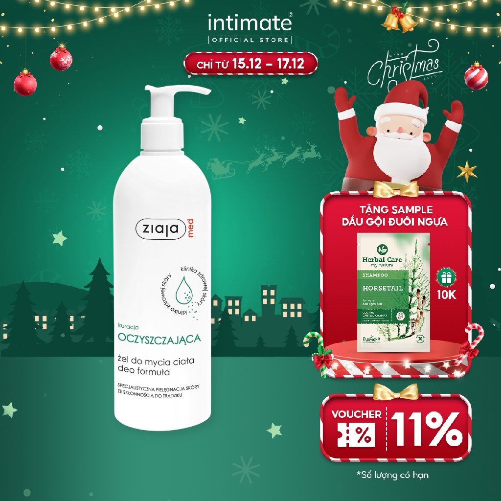 Gel Tắm Ngừa Khuẩn Ziaja Med Kuracja Oczyszczajaca ZIAJA Loại Bỏ Bụi Bẩn, Thông Thoáng Lỗ Chân Lông 400ml