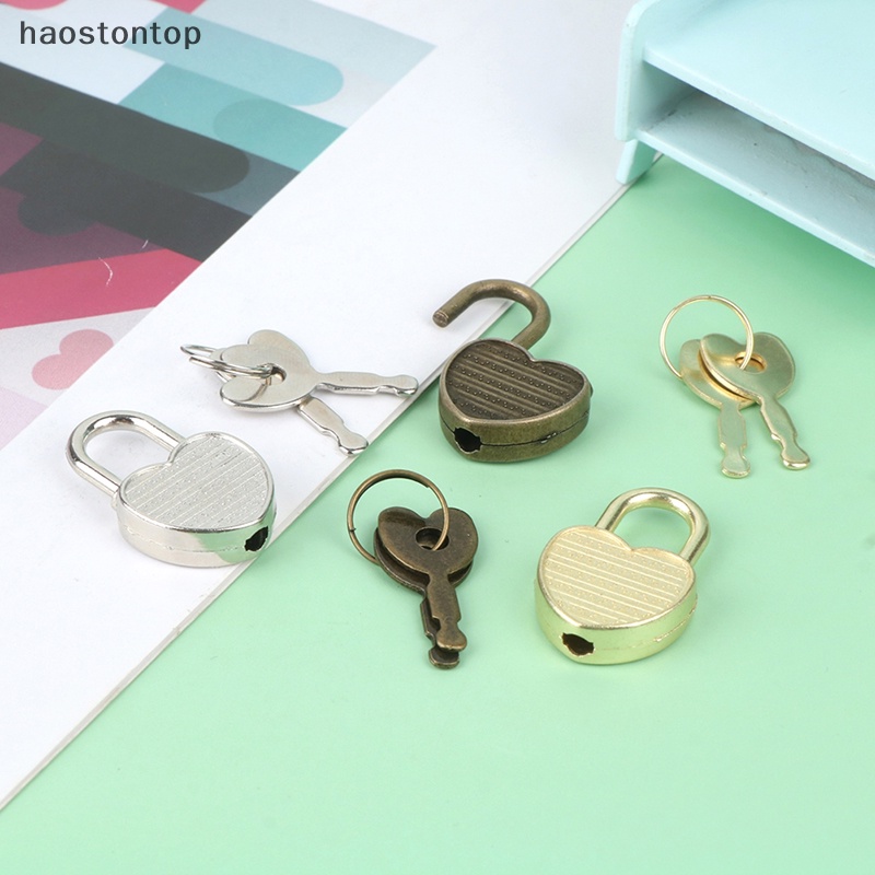 Haostontop 1 Set Ổ Khóa Hành Lý Cứng Hình Trái Tim Kèm Chìa Khóa Dùng Cho Nhật Ký Sách Trang Sức vn