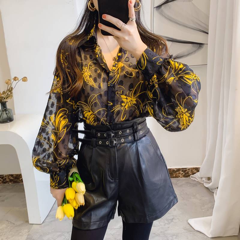 Áo Sơ Mi chiffon Tay Phồng Dáng Rộng Thêu Họa Tiết Thời Trang Thu Đông Hàn Quốc 2020 Dành Cho Bạn Nữ