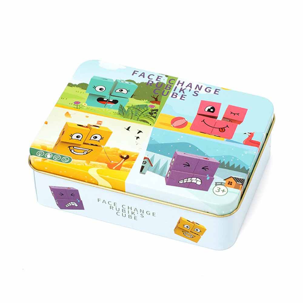 Expression Puzzle Building Cubes Wooden Face-Changing Magic Cube Building Blocks Matching Game Logical Thinking Training Brain Toy