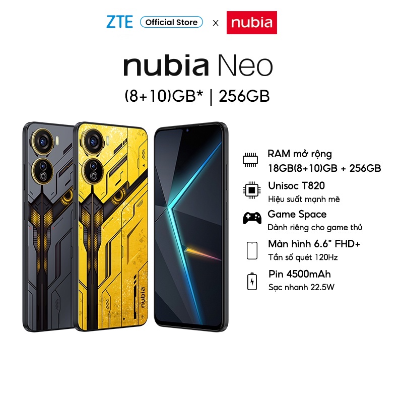 Điện thoại Gaming Nubia Neo | 18GB/256GB | 6.6'' FHD+ 120Hz | Unisoc T820 | Sạc 22.5W | Hàng Chính Hãng