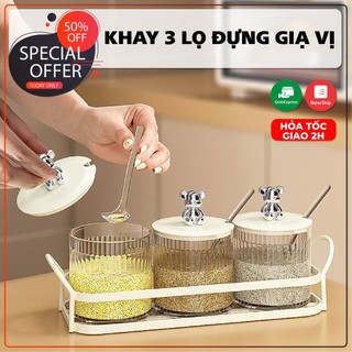Set 3 Lọ Gia Vị Trong Suốt + Kèm Khay Đựng Chắc Chắn Vega365.vn