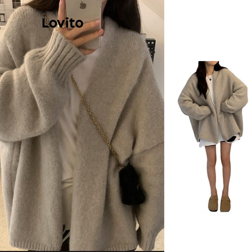 Lovito Áo cardigan trơn cơ bản thông thường cho nữ LNE27050 