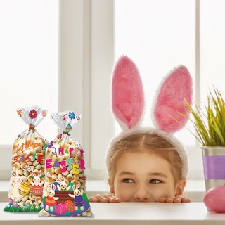 50pcs Happy Easter Plastic Bag Transparent Rabbit Bunny Egg Cookie Candy Gift Packaging Bags Easter Party Favors Decoration
