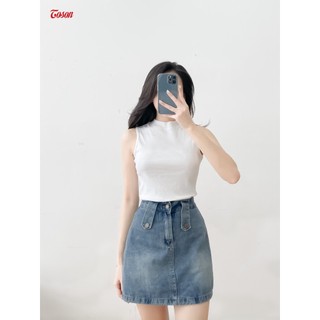 Áo cotton Borip trắng dáng ôm, sát nách cổ 3cm Toson AGN88W33