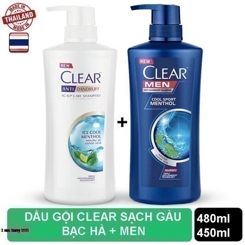   Combo 2 chai dầu gội đầu gồm clear Bạc Hà 480ml và Clear Men 450ml