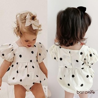 Áo liền quần ngắn tay cho trẻ sơ sinh + Băng đô nơ in chấm bi Phong cách ngọt ngào Quần áo mùa hè