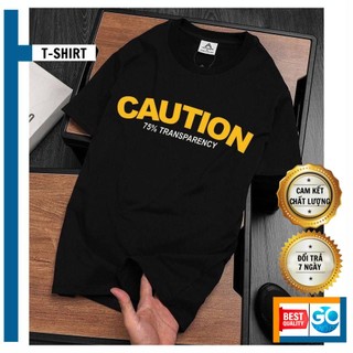 Áo thun cotton nam cổ tròn chín.h hãng AVANDO, logo in CAUTION nổi bật, chất cotton dày dặn, mềm mát