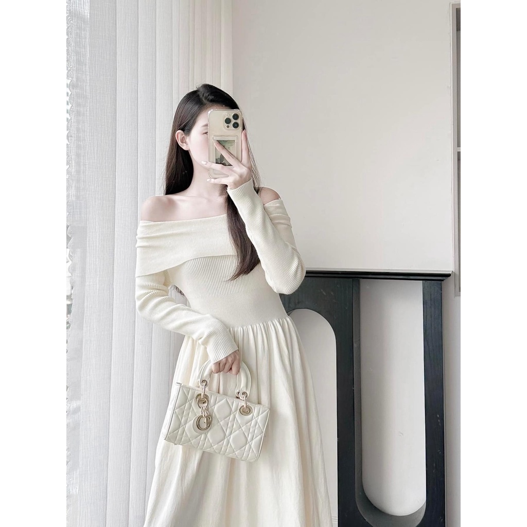 Váy len dài trễ vai V012402