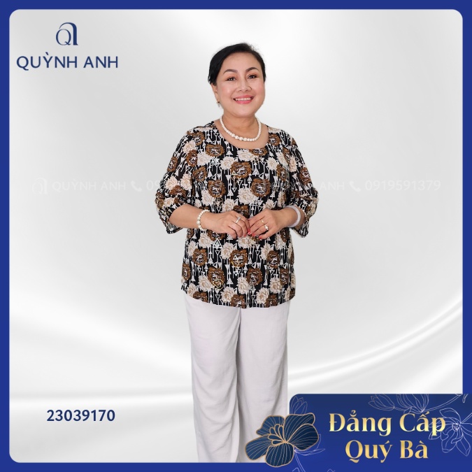 Áo kiểu tay lỡ Trung Niên - Phối hạt cườm- Sang Trọng - Thanh Lịch