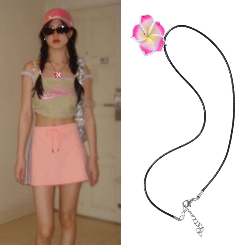 OMG Hồng Ba Chiều Hoa Vòng Cổ Mùa Hè Năm Cánh Hoa Mặt Dây Chuyền Cổ Đáng Yêu Xương Đòn Dây Xích Ngọt