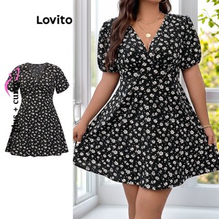 Lovito Đầm cong cỡ lớn Váy in hoa sang trọng lãng mạn dành cho nữ LBL09437