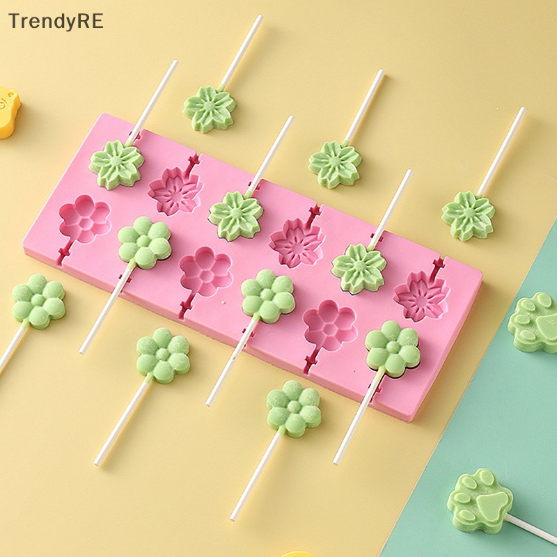 Khuôn Silicon Làm Kem Que Hình Kẹo Mút Hoạt Hình Dễ Thương Kèm Nắp Đậy diy