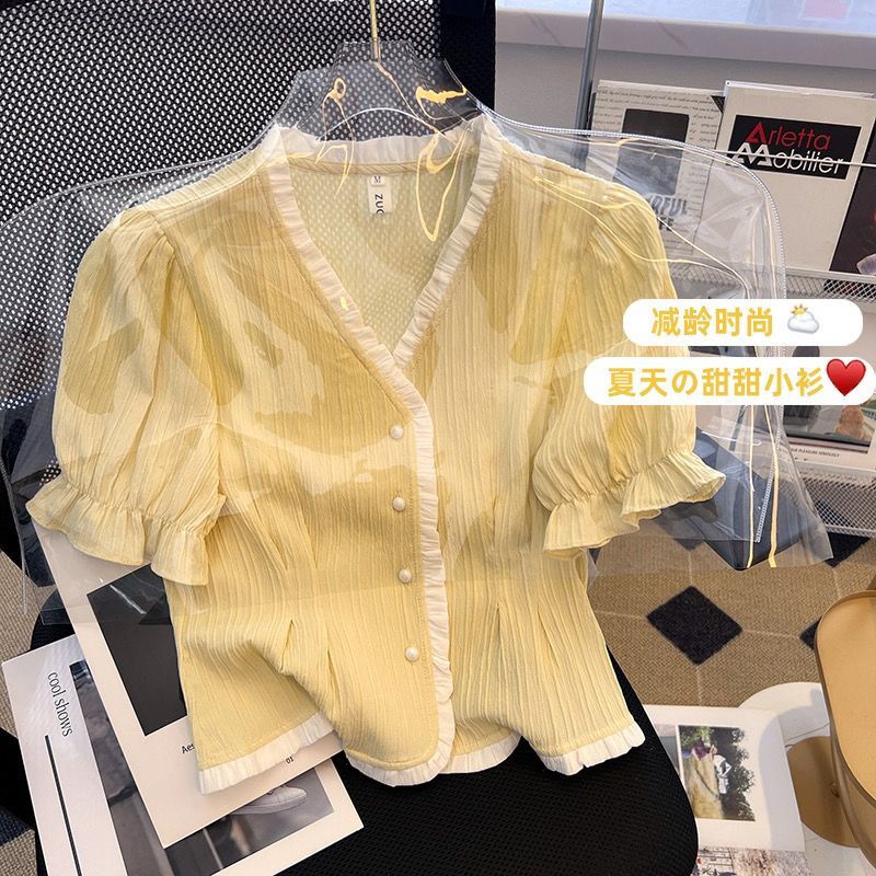 Áo Sơ Mi chiffon Tay Ngắn Cổ Chữ v Thời Trang Mùa Hè Dành Cho Nữ