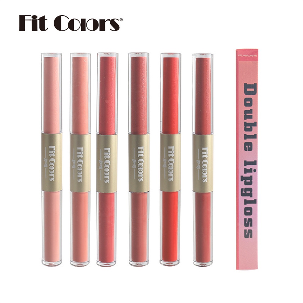 Fitcolors Cốc chống dính hai đầu Matte Pearl Lip Gloss Matte Velvet Smooth Pearlescent Lip Gloss Lip Glaze Liquid Hai đầu Lipstick Lip Glaze