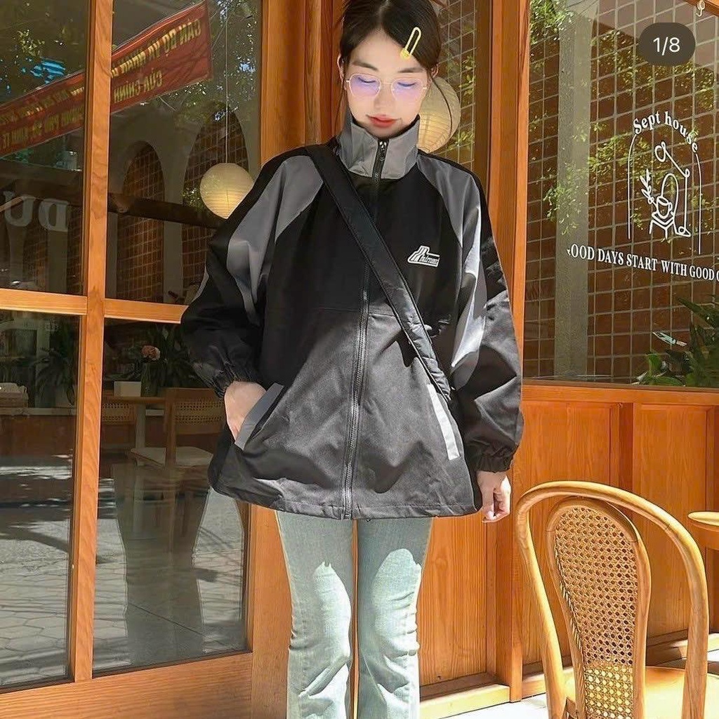 Áo khoác dù mero 2 lớp cổ bẻ thêu chữ phối màu ad650 unisex ulzzang nam nữ