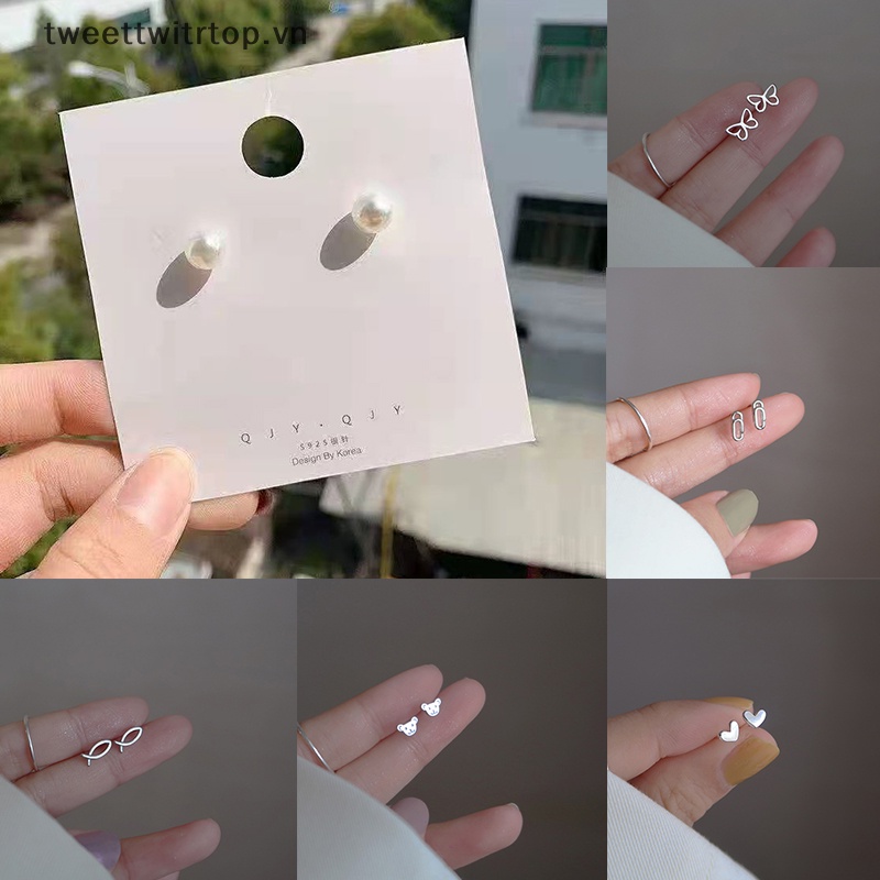 Trtop 1 Đôi Bông Tai Xỏ Lỗ Bằng Bạc sterling Đơn Giản Thời Trang Dành Cho Nữ vn