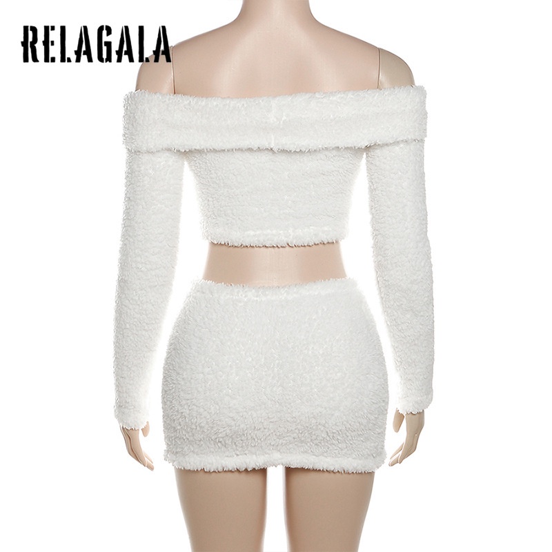 Relagala set Áo Trễ Vai Và Chân Váy Ngắn Màu Trơn Thời Trang 2023 Cho Nữ