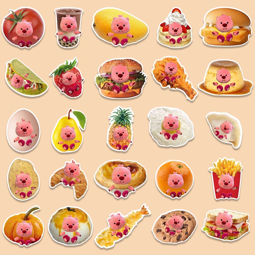 Bộ 50 Miếng Dán Trang Trí laptop ipad Chống Thấm Nước Hình Thức Ăn Vui Nhộn