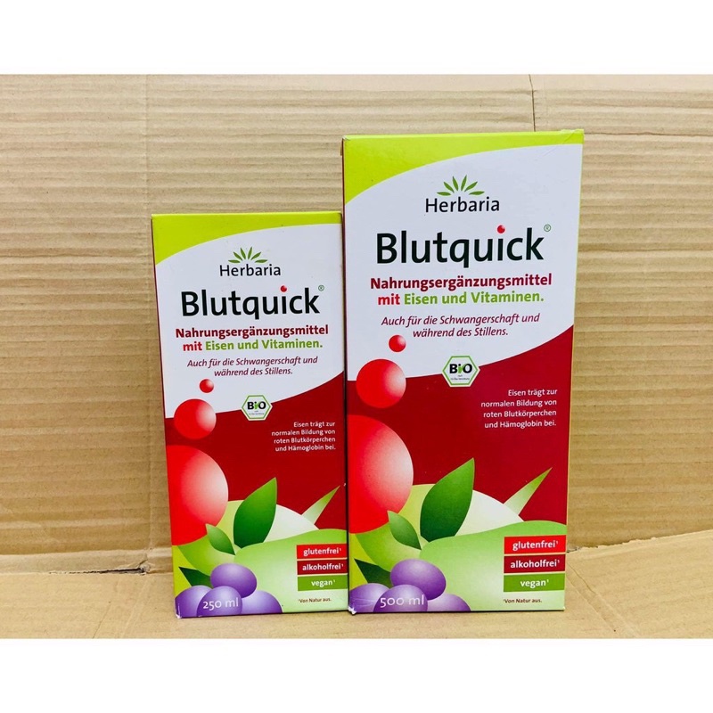Sắt nước ⚡ CHÍNH HÃNG ⚡ Sắt hữu cơ Herbaria Blutquick, hàng Đức dành cho bé từ 1y & người lớn - 250ml / 500ml