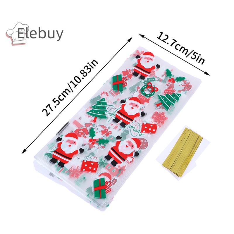 Set 50 túi đựng kẹo ELEBUY bằng nhựa với dây ruy băng đựng quà tặng giáng sinh/ trang trí tiệc cho trẻ em