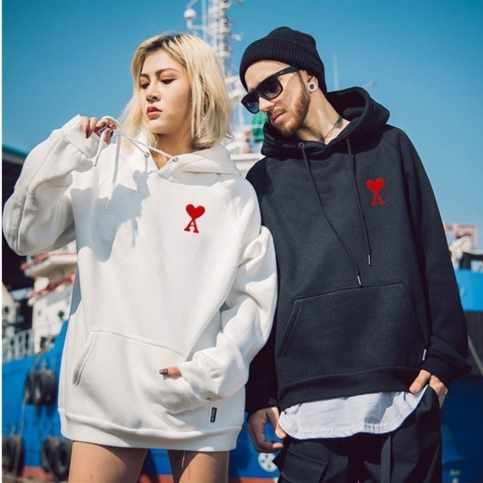 Chất Lượng Cao Hàng Có Sẵn Áo hoodie cotton Nguyên Chất Thêu logo Trái Tim Nhỏ Tay Dài Cỡ Lớn + Nhãn Dán Cho Nam Và Nữ