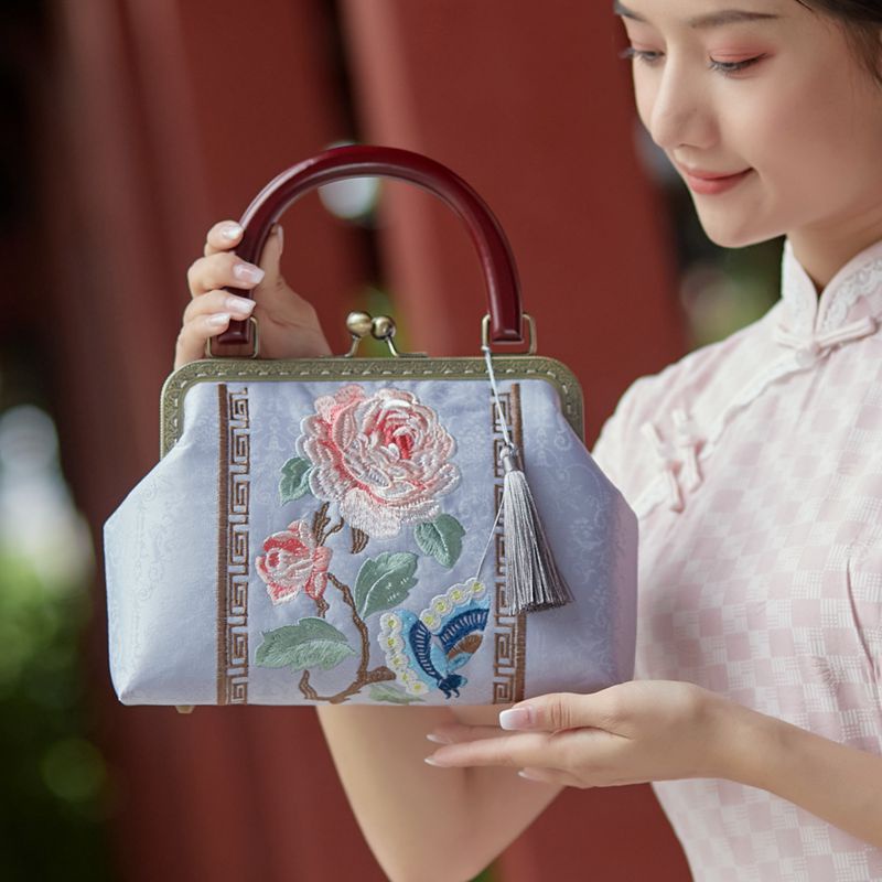 Túi hoa,thêu Tua rua,túi xách size lớn,26cm,túi mặc áo dài