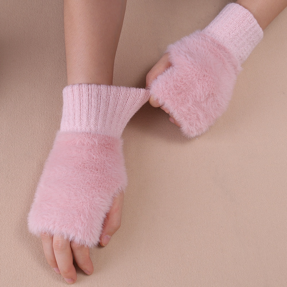 Dễ Thương 1 Đôi Găng Tay Hở Ngón Vải Lông Dày Dặn Ấm Áp Màu Trơn Mềm Mại Thoải Mái Có Thể Chạm Màn Hình Cảm Ứng Dành Cho Nam Nữ