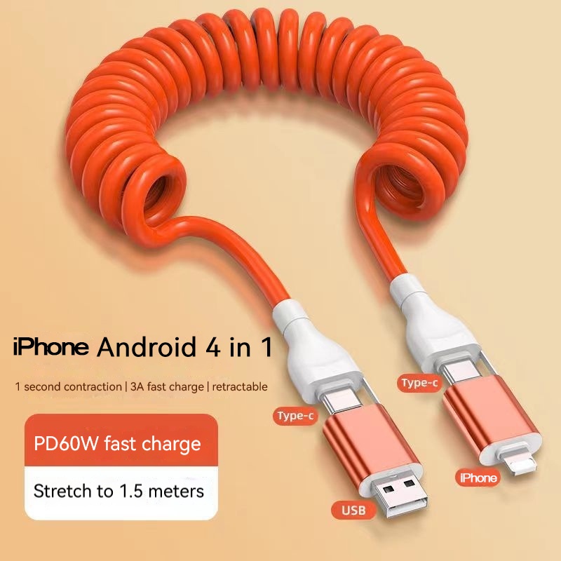 Cáp Sạc Nhanh pd60w qc Có Lò Xo Thu Gọn Được Cho iphone type-c