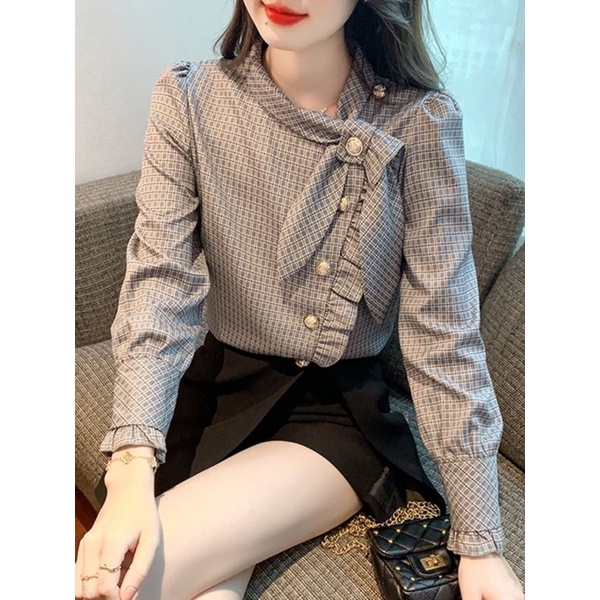 Áo Sơ Mi chiffon Tay Dài Họa Tiết Kẻ Sọc Thời Trang Xuân Thu 2023 Phong Cách Châu Âu Cho Nữ