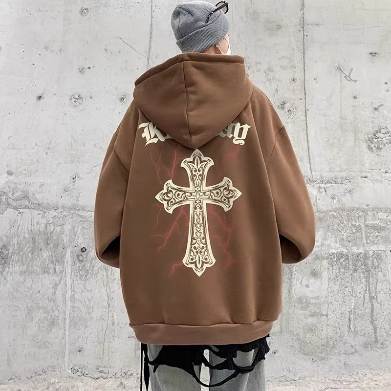 Áo sweater Có Mũ Trùm Dày Dặn Dáng Rộng In Họa Tiết Chữ Thập 3 Màu Kiểu Hàn Quốc Thời Trang Mùa Đông Cho Nam Và Nữ m-5xl