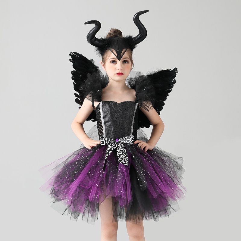 Đầm Hóa Trang halloween Nhân Vật Phù Thủy Ác Quỷ Có Cánh Cho Bé Gái