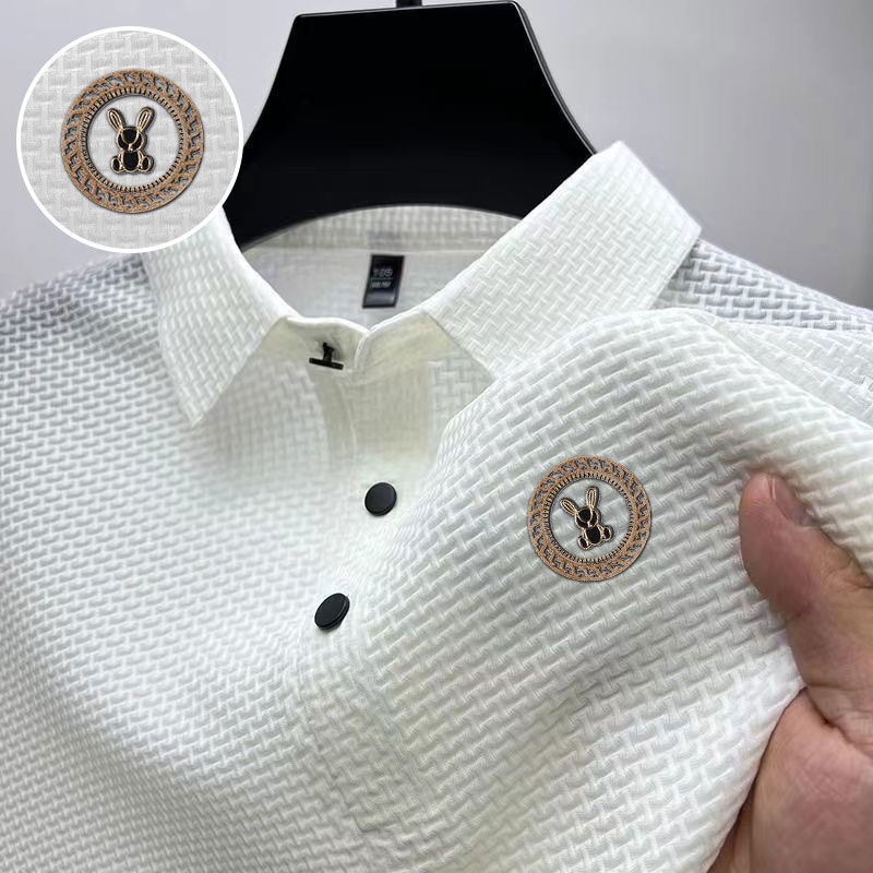 Áo Thun polo Tay Ngắn Vải Lụa Màu Sắc Đơn Giản Phong Cách Hồng Kông Cá Tính Cho Nam