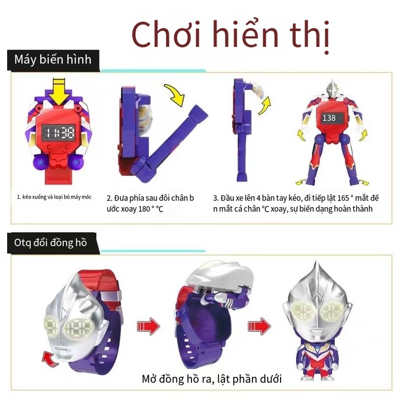 Phim hoạt hình trẻ em ultraman đồng hồ đèn led trẻ em xem cho bé trai