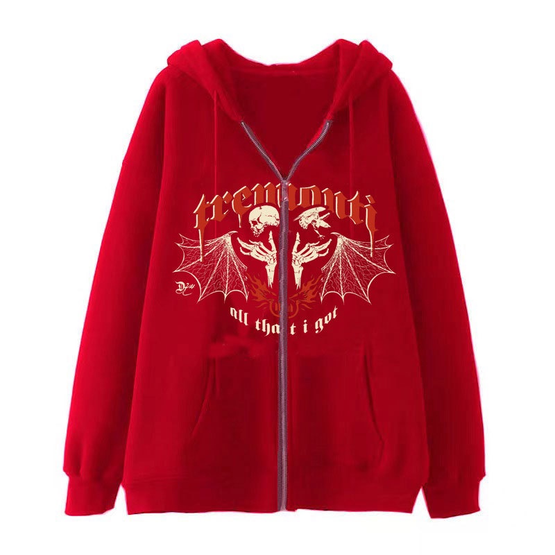 Hot y2k Áo hoodie In Hình Bộ Xương Phong Cách gothic Cổ Điển Thời Trang Dạo Phố 90s y2k Dành Cho Nữ