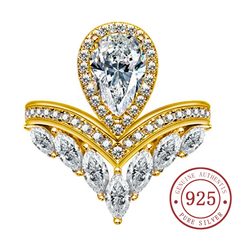 Mới Nhẫn Mạ Bạch Kim Mạ Vàng 18k Hình Vương Miện