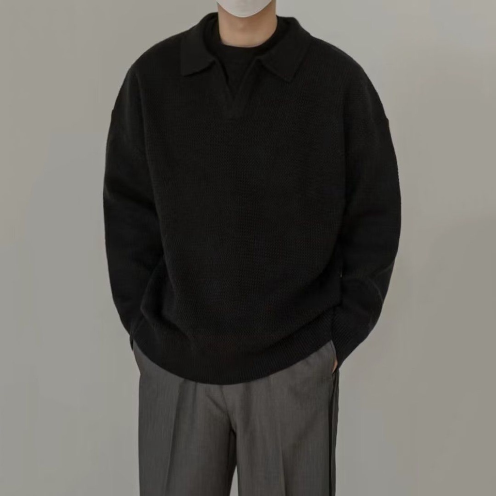 Áo sweater Dệt Kim Tay Dài Cổ polo Thời Trang Mùa Đông Cho Nam