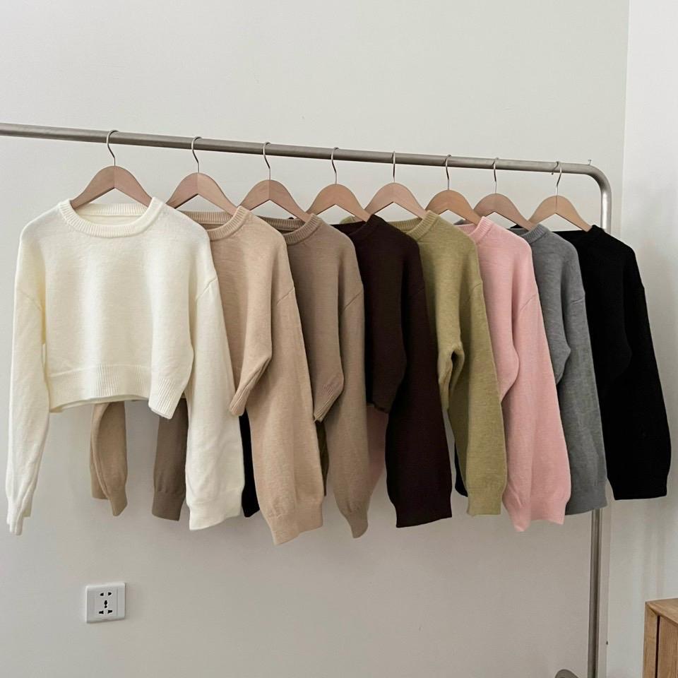 S29 Áo len croptop cổ tròn tay dài chất len lông thỏ hàng qc sukii.house