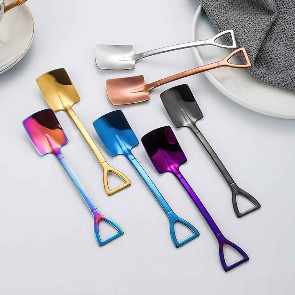 G78 Muỗng thìa inox cán dài cao cấp hình chiếc xẻng nhiều màu GARIN