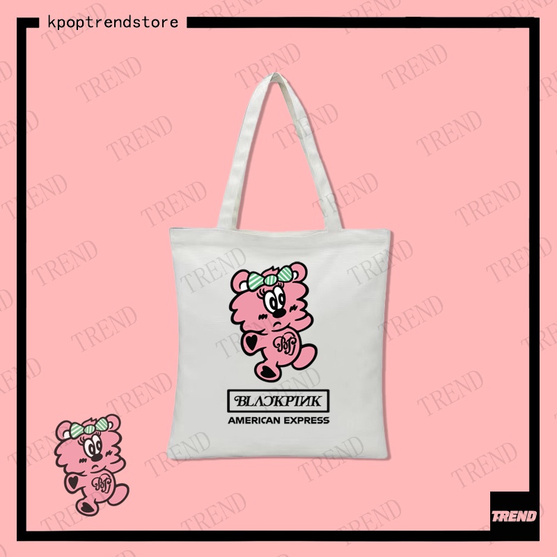 Túi Xách Vải canvas Cỡ Lớn In Họa Tiết Hoạt Hình blackpink x verdy Thời Trang Cho Nữ
