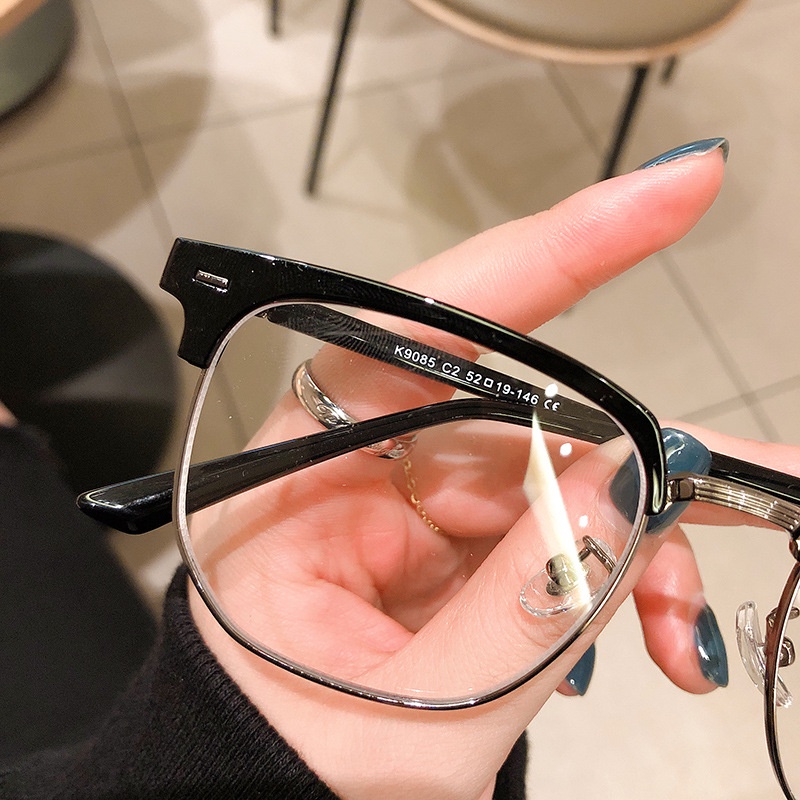 Mắt Kính Nửa Gọng Kim Loại Chống Ánh Sáng Xanh Phong Cách Vintage Cho Nam YR