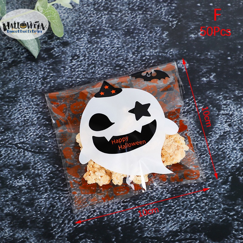 Set 50 Túi Đựng Kẹo / Bánh Quy Có Khóa Kéo Trang Trí Tiệc halloween trtr
