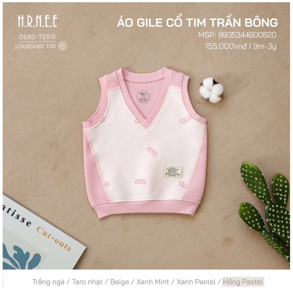 Áo gile Hrnee cổ tim trần bông cho bé trai bé gái